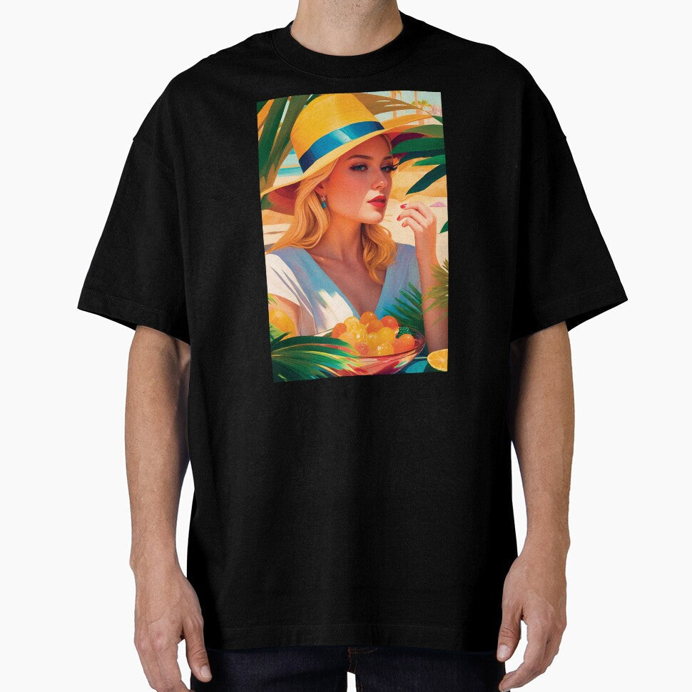 Beautiful Classy Woman In Hat On A Beach With Palm - Adult & Kids T-Shirts, Sweatshirts & Hoodies apparel design preview 1