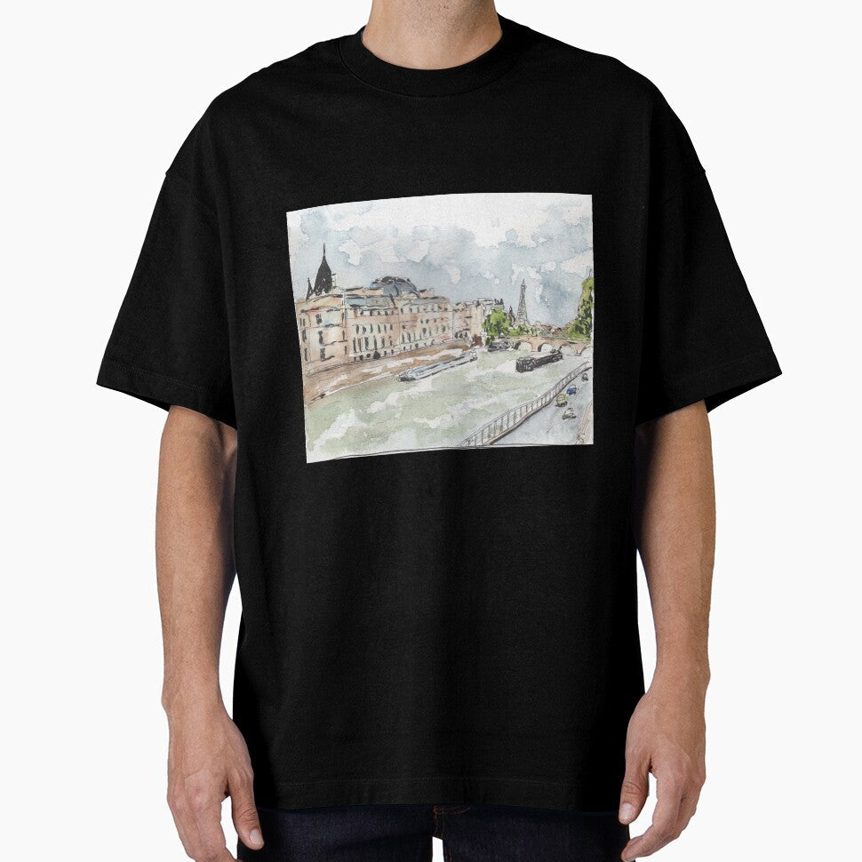 Paris Seine with Eiffel Tower by Jennie Kessinger - Adult & Kids T-Shirts, Sweatshirts & Hoodies apparel design preview 1