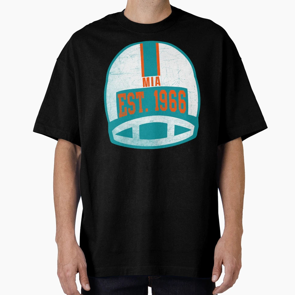 Miami Throwback Football Helmet T-Shirt - Unique Graphic Men Women - T-Shirt, Sweatshirt, Hoodie