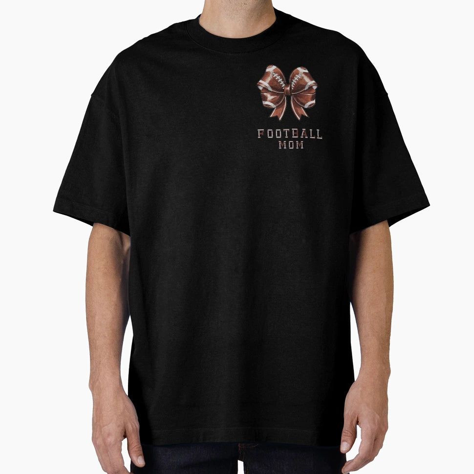 Football Bow Football Mom Text T-Shirt - Minimalist Print Men Women - T-Shirt, Sweatshirt, Hoodie