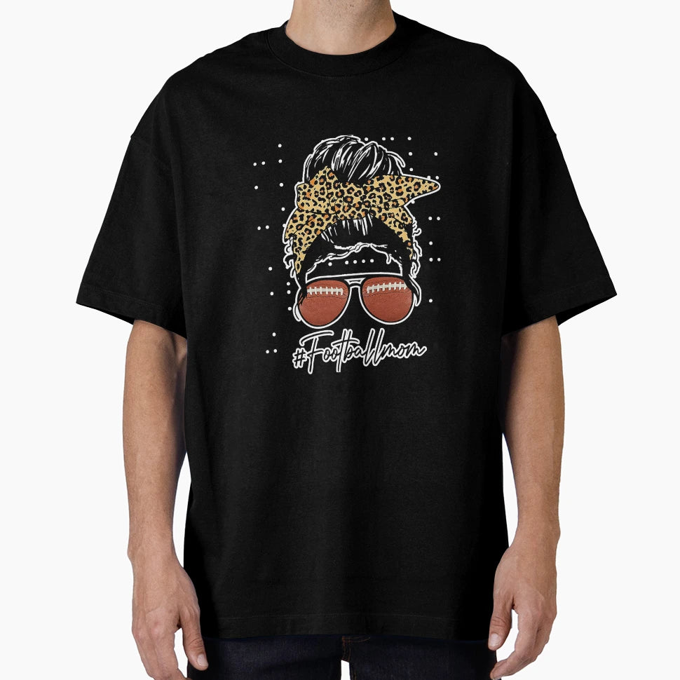 Football Mom Leopard Messy Bun T-Shirt - Unique Graphic for Adults - T-Shirt, Sweatshirt, Hoodie