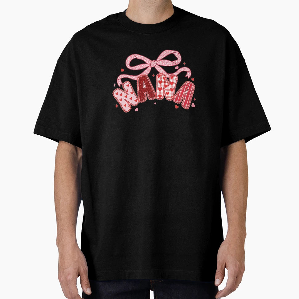 Nana Valentine Bow Hearts Glitter T-Shirt - Unique Graphic for Adults - T-Shirt, Sweatshirt, Hoodie
