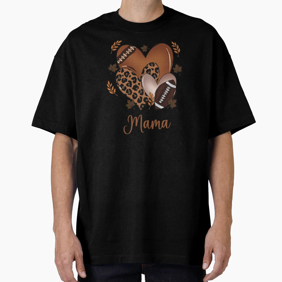 Football Mama Heart Leopard T-Shirt - Minimalist Print Unisex - T-Shirt, Sweatshirt, Hoodie