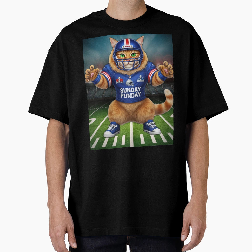 Super Bowl Cat Football Cat Sunday T-Shirt - Fun Novelty Design Men Women - T-Shirt, Sweatshirt, Hoodie