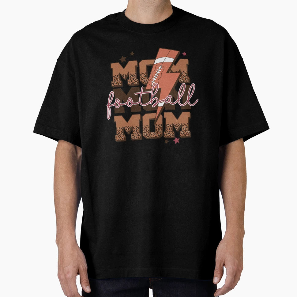 Leopard Football Mom Lightning Bolt T-Shirt - Unique Graphic Unisex - T-Shirt, Sweatshirt, Hoodie