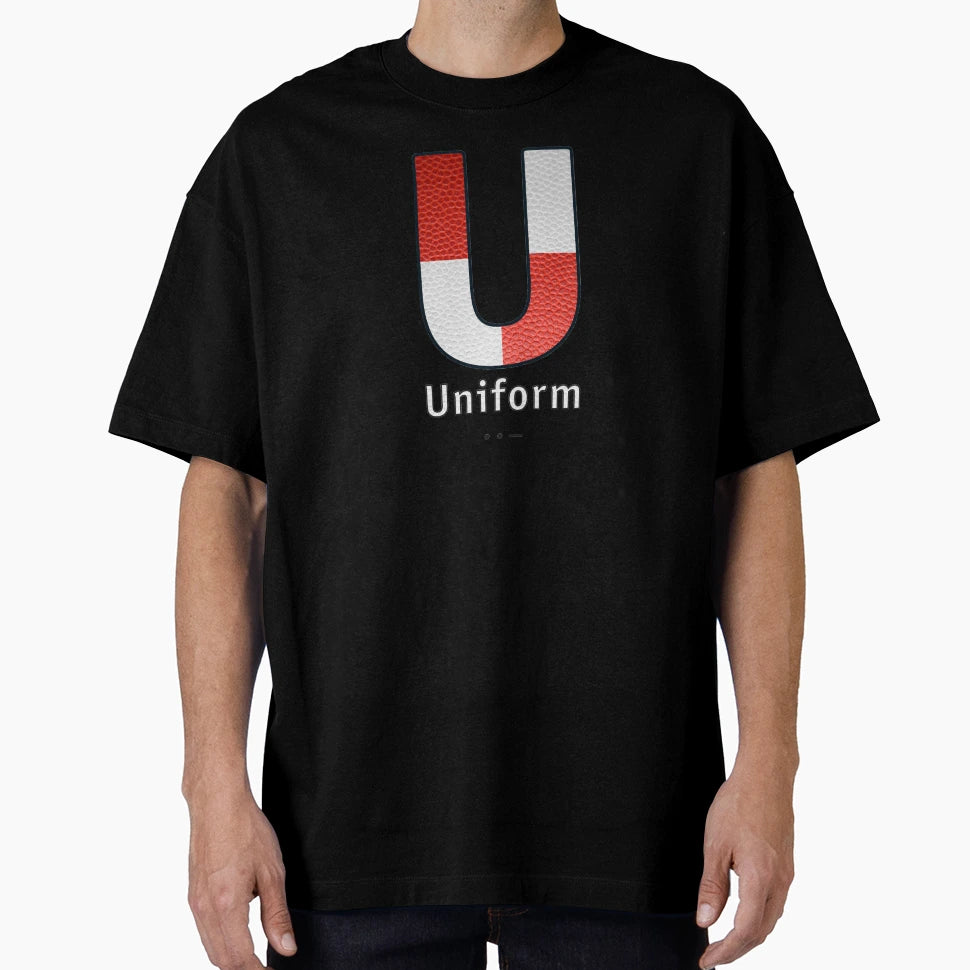 Uniform Navy Alphabet Leather T-Shirt - Trendy Graphic Unisex - T-Shirt, Sweatshirt, Hoodie