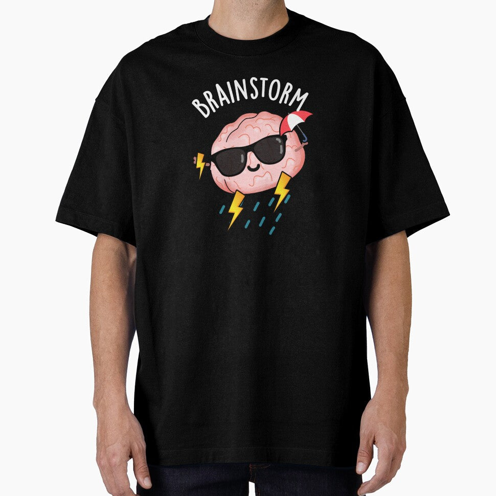 Brainstorm Funny Brain Pun (Dark BG) by punnybone - Adult & Kids T-Shirts, Sweatshirts & Hoodies apparel design preview 1