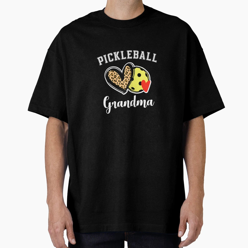 Pickleball Grandma Leopard Heart T-Shirt - Custom Art Print Men Women - T-Shirt, Sweatshirt, Hoodie