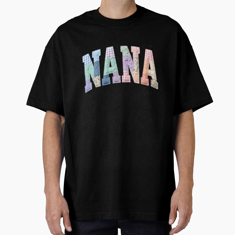 Faux Patchwork Floral Nana T-Shirt - Unique Graphic Men Women - T-Shirt, Sweatshirt, Hoodie