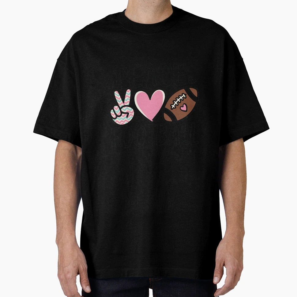 Peace Love Football Mom Teen T-Shirt - Graphic Print Unisex - T-Shirt, Sweatshirt, Hoodie