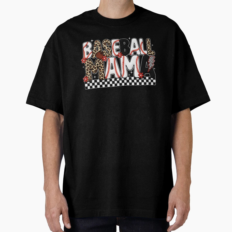 Baseball Mama Leopard Checkered T-Shirt - Casual Everyday Wear for Adults - T-Shirt, Sweatshirt, Hoodie