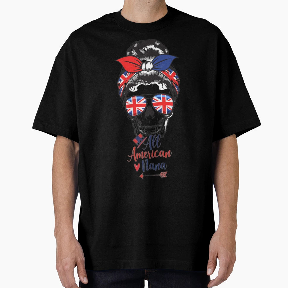 All American Nana Messy Bun T-Shirt - Fun Novelty Design for Adults - T-Shirt, Sweatshirt, Hoodie