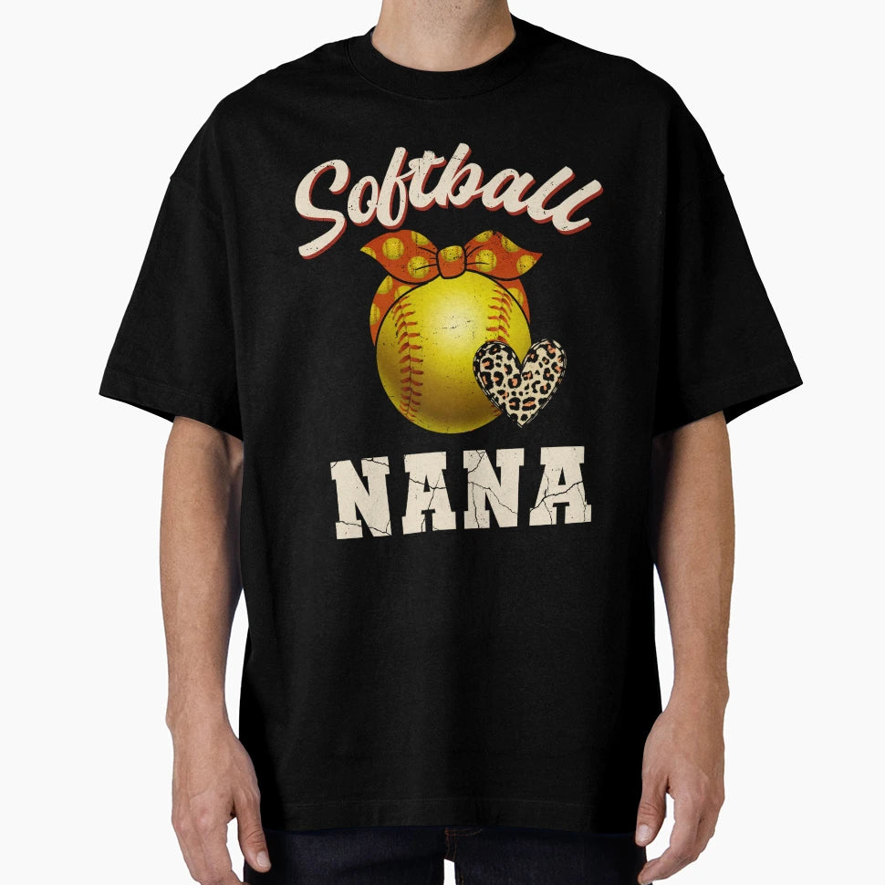 Softball Nana Leopard Heart Softball T-Shirt - Minimalist Print Men Women - T-Shirt, Sweatshirt, Hoodie