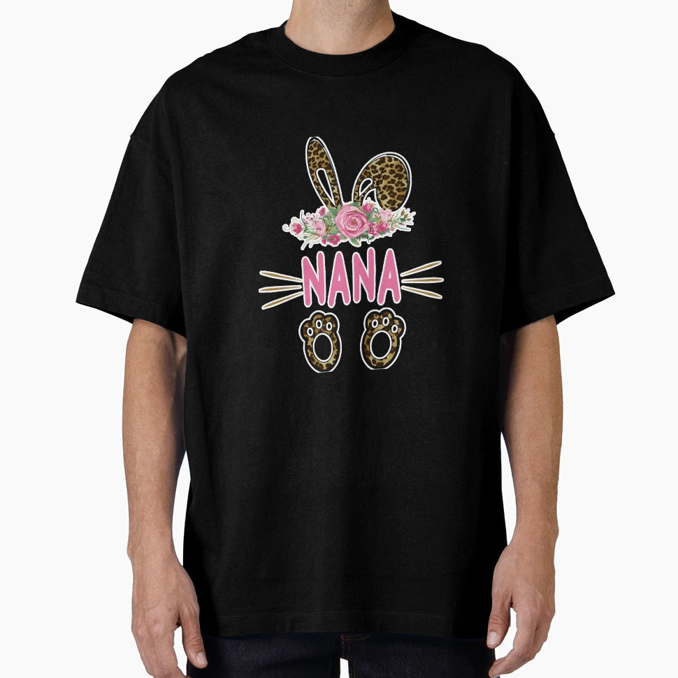 Rabbit Floral Leopard Nana Bunny T-Shirt - Casual Everyday Wear for Adults - T-Shirt, Sweatshirt, Hoodie