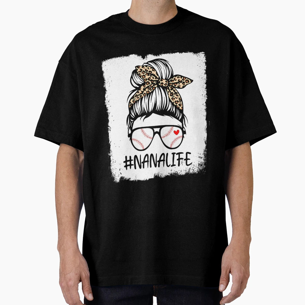 Bleached Baseball Nana Life Leopard T-Shirt - Minimalist Print Men Women - T-Shirt, Sweatshirt, Hoodie