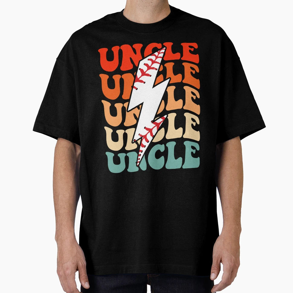 Baseball Uncle Groovy Lightning Bolt T-Shirt - Graphic Print Unisex - T-Shirt, Sweatshirt, Hoodie
