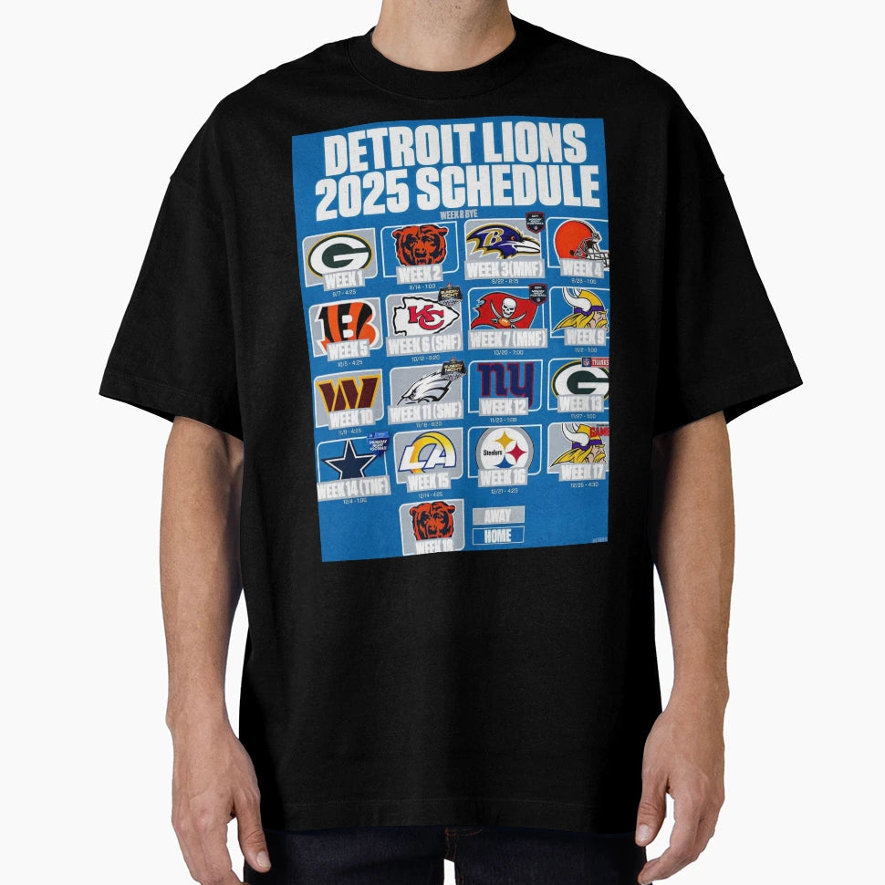 Detroit Lions 2025 Schedule T-Shirt - Graphic Print Men Women - T-Shirt, Sweatshirt, Hoodie