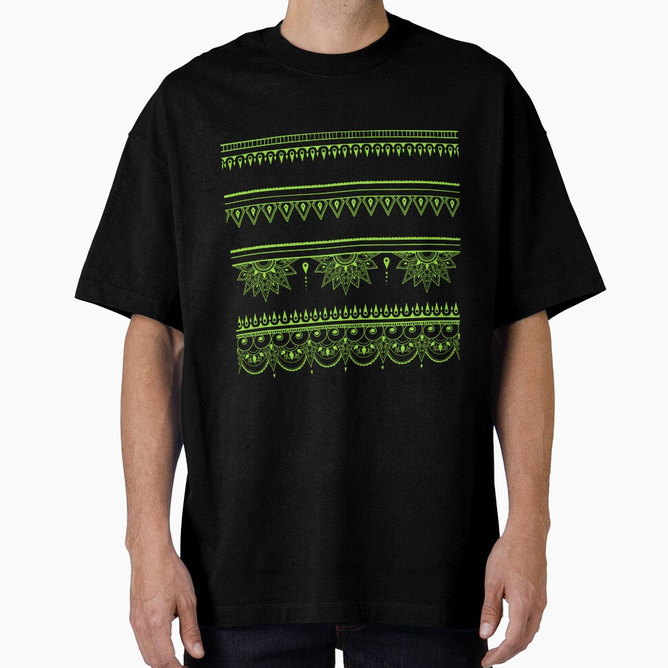 South asian patterns kiwi green on black by - Adult & Kids T-Shirts, Sweatshirts & Hoodies apparel design preview 1