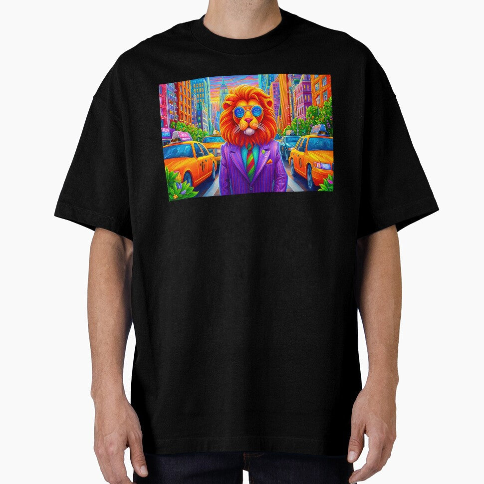 Stylish Lion in a Vibrant Cityscape Setting by - Adult & Kids T-Shirts, Sweatshirts & Hoodies apparel design preview 1