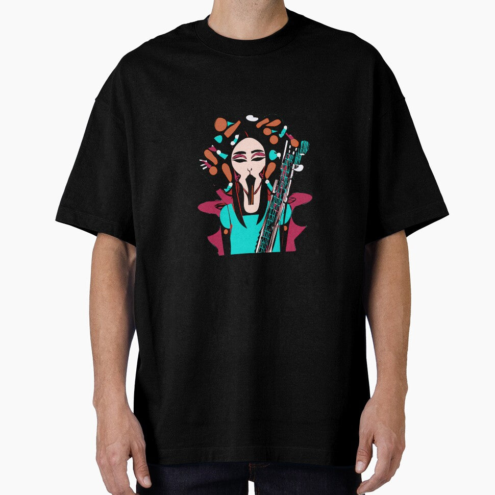 "Colorful Groove: A Guitar-Strumming Woman" by - Adult & Kids T-Shirts, Sweatshirts & Hoodies apparel design preview 1