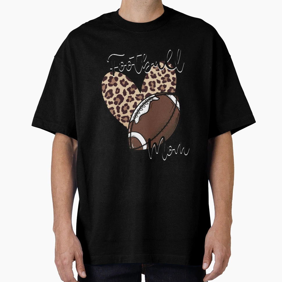 Leopard Heart Football Mom T-Shirt - Trendy Graphic Men Women - T-Shirt, Sweatshirt, Hoodie