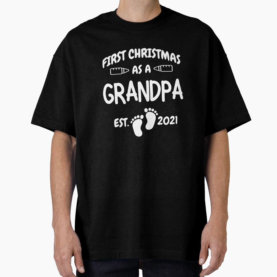 First As Grandpa White Text T-Shirt - Casual Everyday Wear Unisex - T-Shirt, Sweatshirt, Hoodie