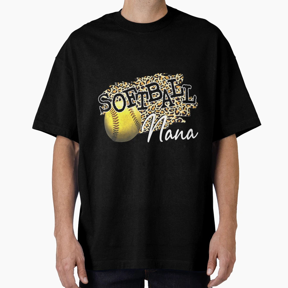 Softball Nana Leopard Softball T-Shirt - Fun Novelty Design for Adults - T-Shirt, Sweatshirt, Hoodie