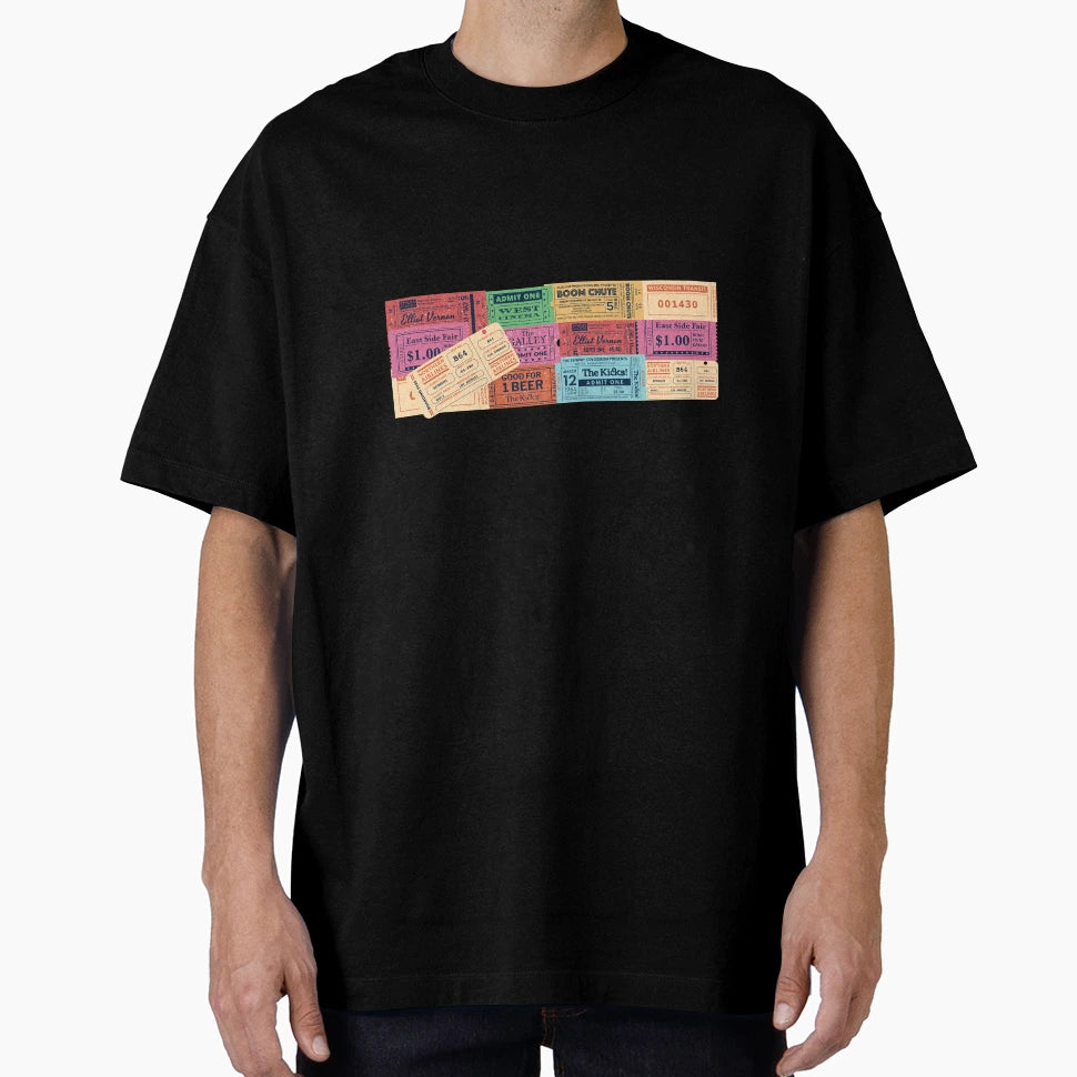 Colorful Ticket Stubs Collage Pack T-Shirt - Trendy Graphic for Adults - T-Shirt, Sweatshirt, Hoodie