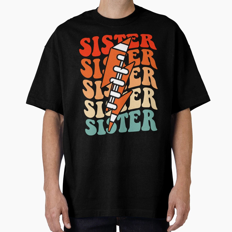 Football Sister Groovy Lightning Bolt T-Shirt - Trendy Graphic for Adults - T-Shirt, Sweatshirt, Hoodie