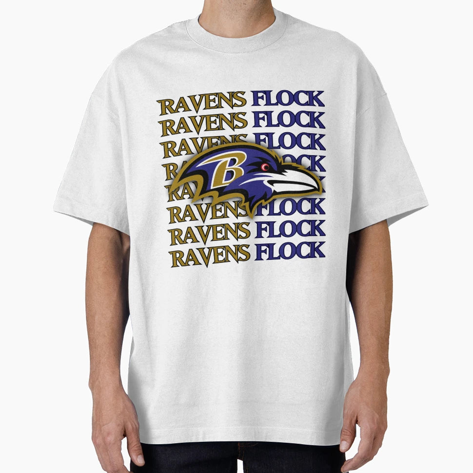 Baltimore Ravens Head Ravens Flock T-Shirt - Graphic Print Unisex - T-Shirt, Sweatshirt, Hoodie