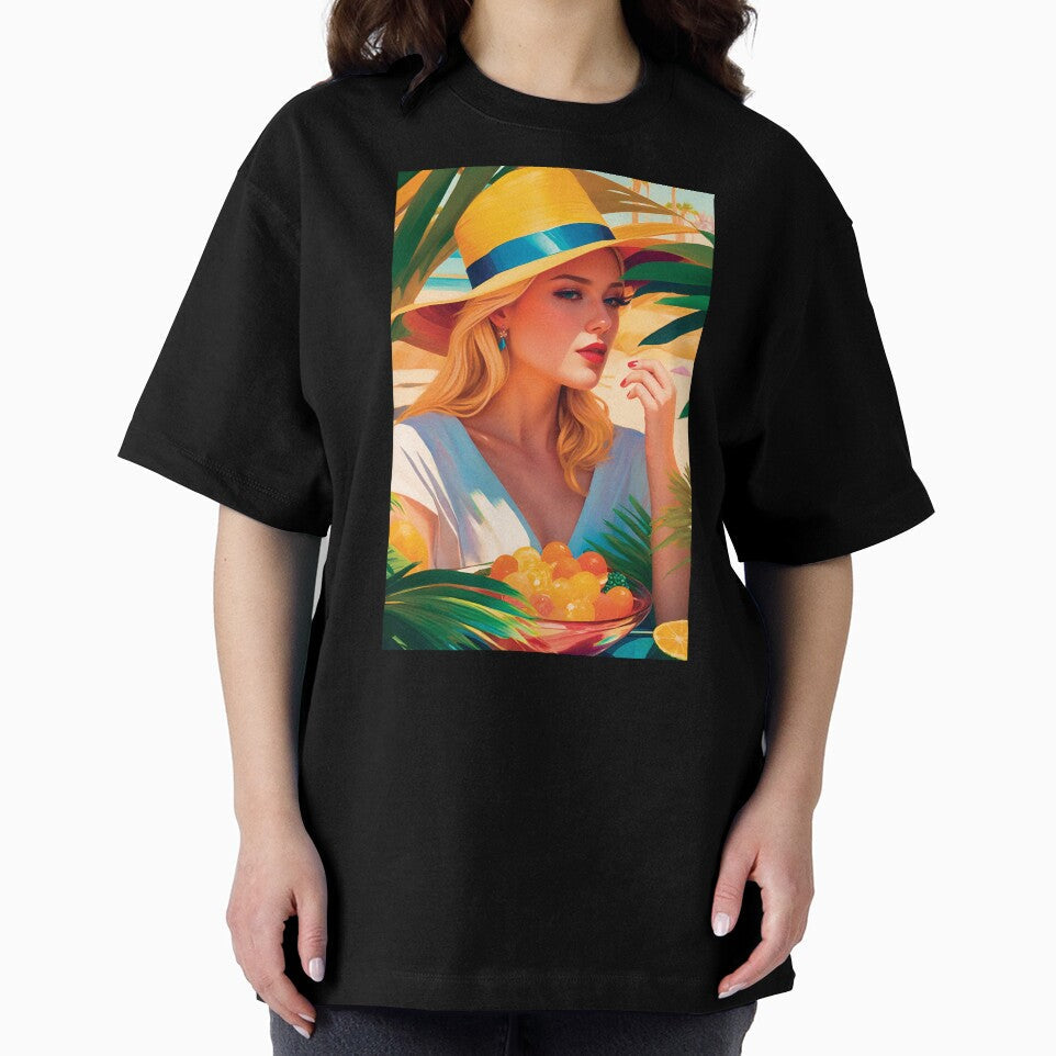 Beautiful Classy Woman In Hat On A Beach With Palm - Adult & Kids T-Shirts, Sweatshirts & Hoodies apparel design preview 2