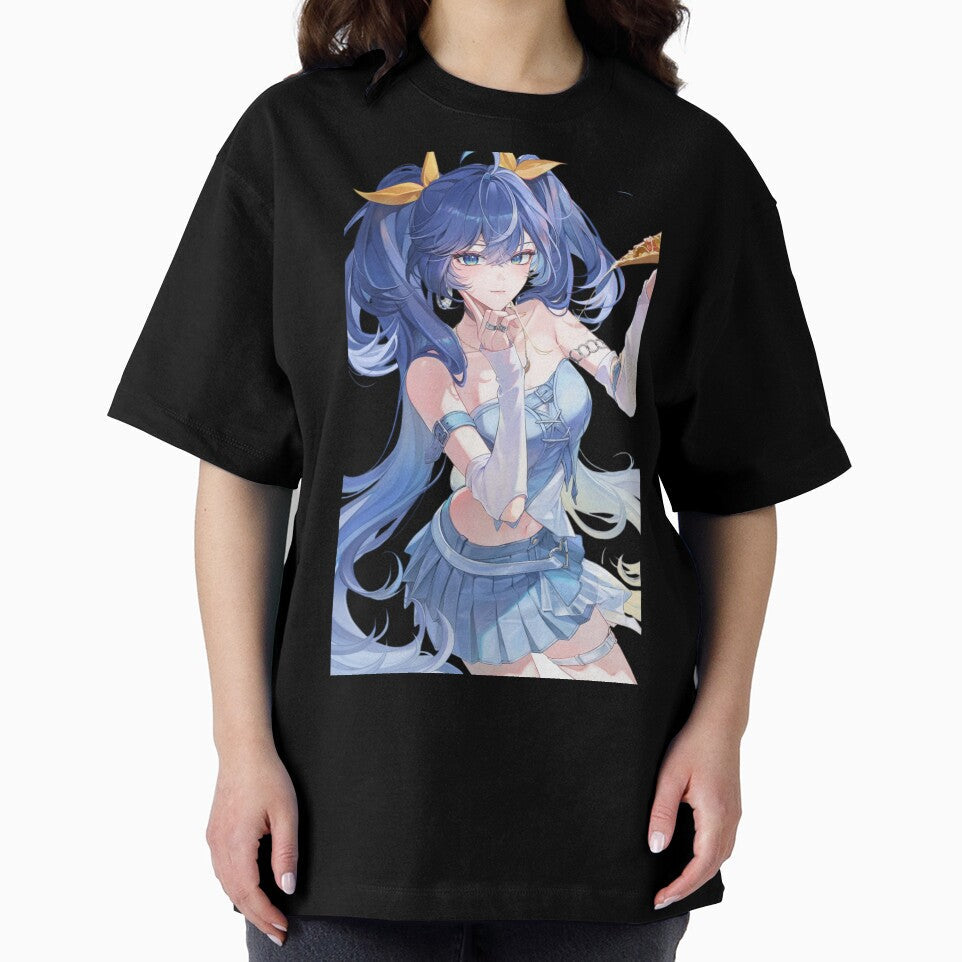 Iuno Wuthering Waves Eating Pizza by KomiArts - Adult & Kids T-Shirts, Sweatshirts & Hoodies apparel design preview 2