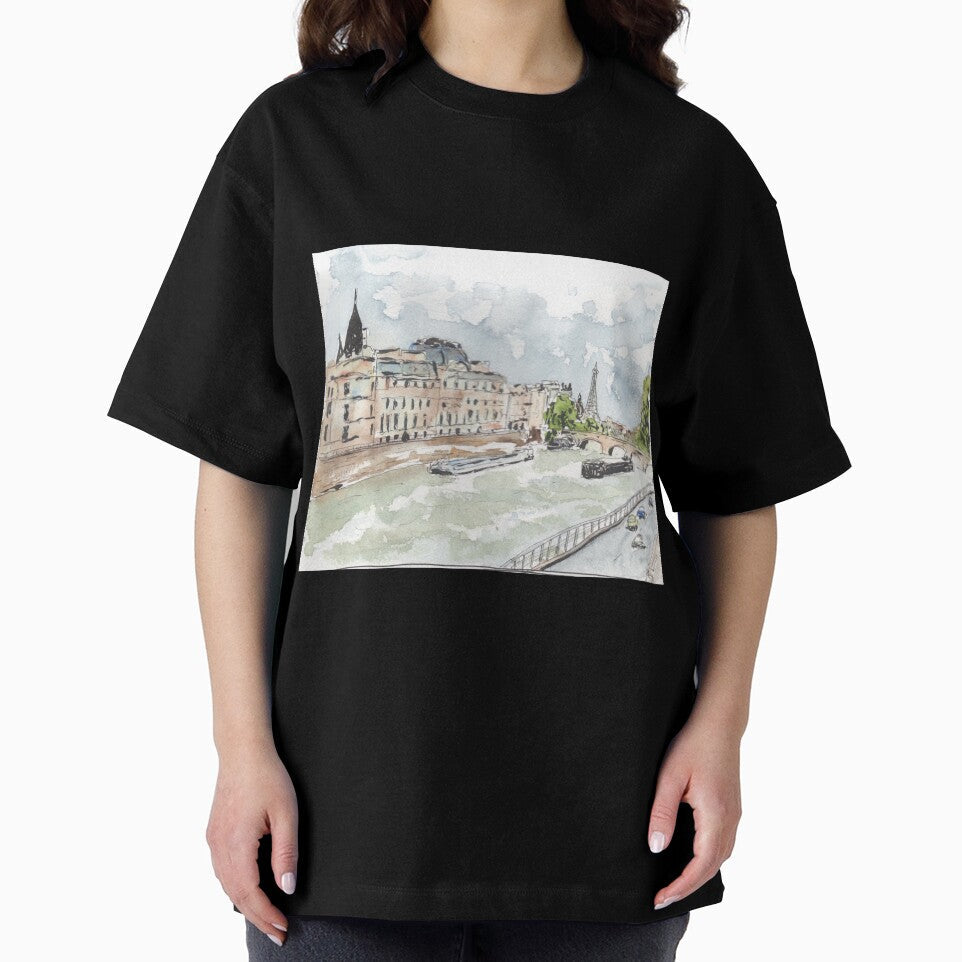 Paris Seine with Eiffel Tower by Jennie Kessinger - Adult & Kids T-Shirts, Sweatshirts & Hoodies apparel design preview 2