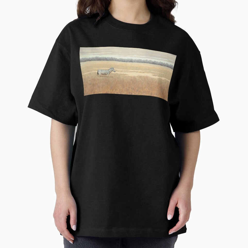 Lone zebra on grassy plain by Randall Bennett - Adult & Kids T-Shirts, Sweatshirts & Hoodies apparel design preview 2