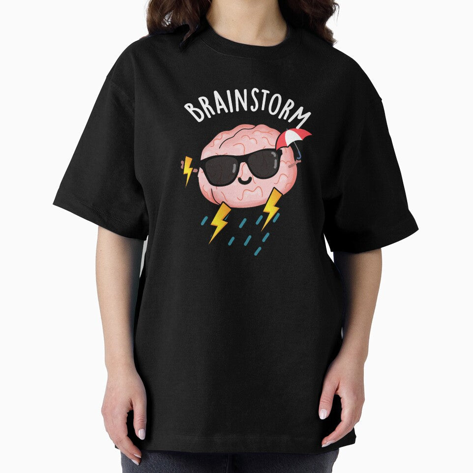 Brainstorm Funny Brain Pun (Dark BG) by punnybone - Adult & Kids T-Shirts, Sweatshirts & Hoodies apparel design preview 2
