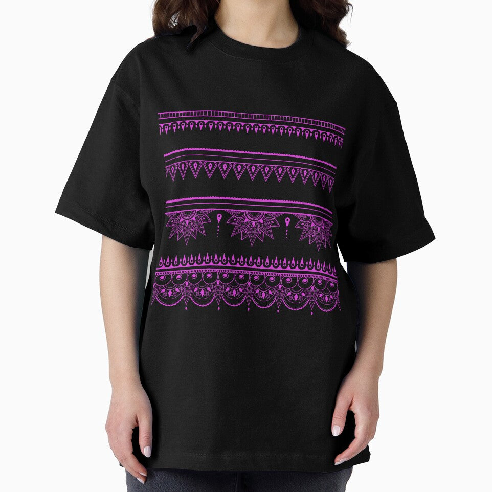 South asian patterns megenta on black by Chaoticzarts - Adult & Kids T-Shirts, Sweatshirts & Hoodies apparel design preview 2