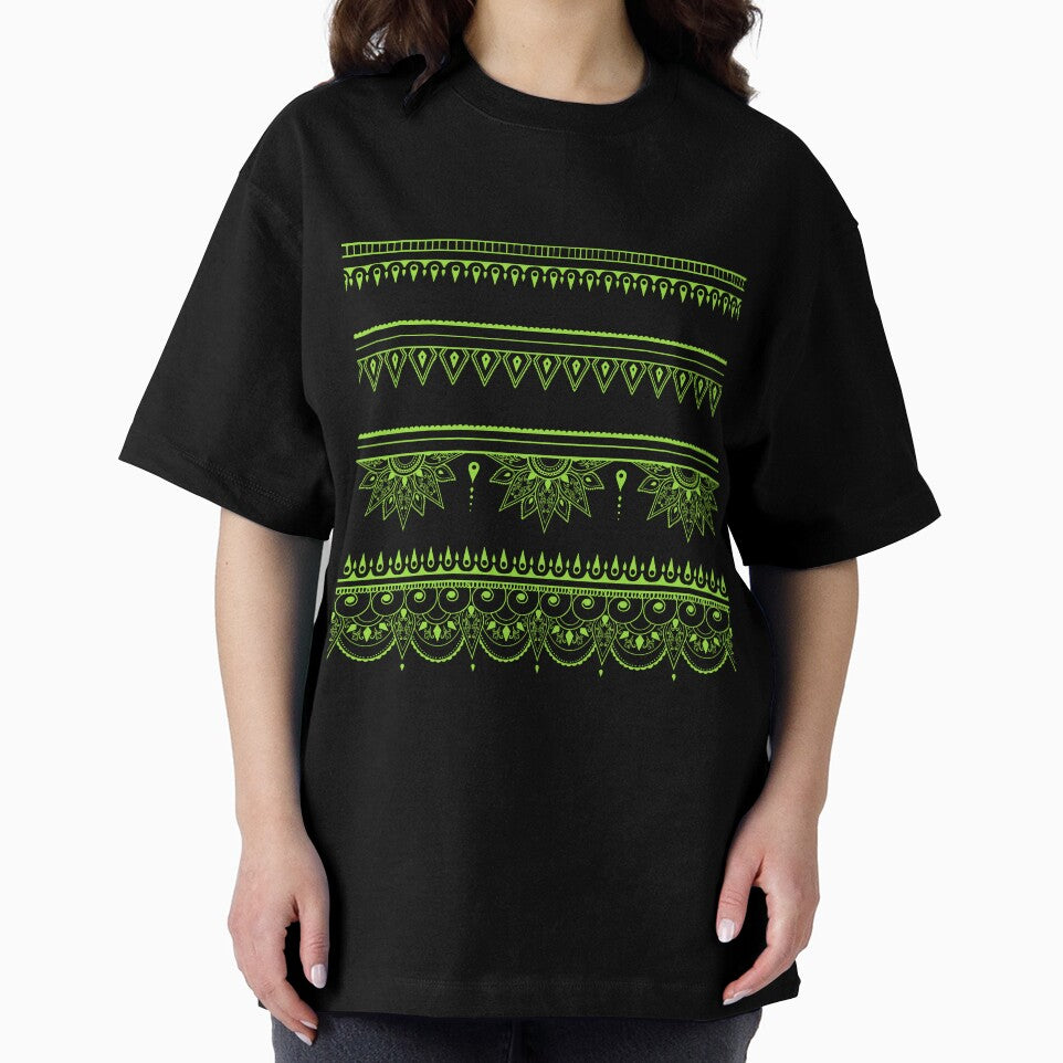 South asian patterns kiwi green on black by - Adult & Kids T-Shirts, Sweatshirts & Hoodies apparel design preview 2