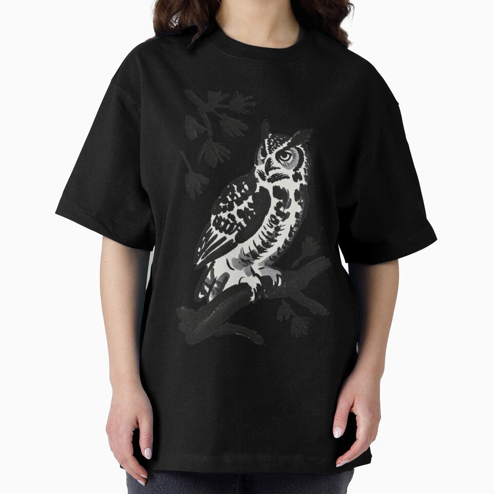 A black ink brush sumi-e painting of great horned owl - Adult & Kids T-Shirts, Sweatshirts & Hoodies apparel design preview 2