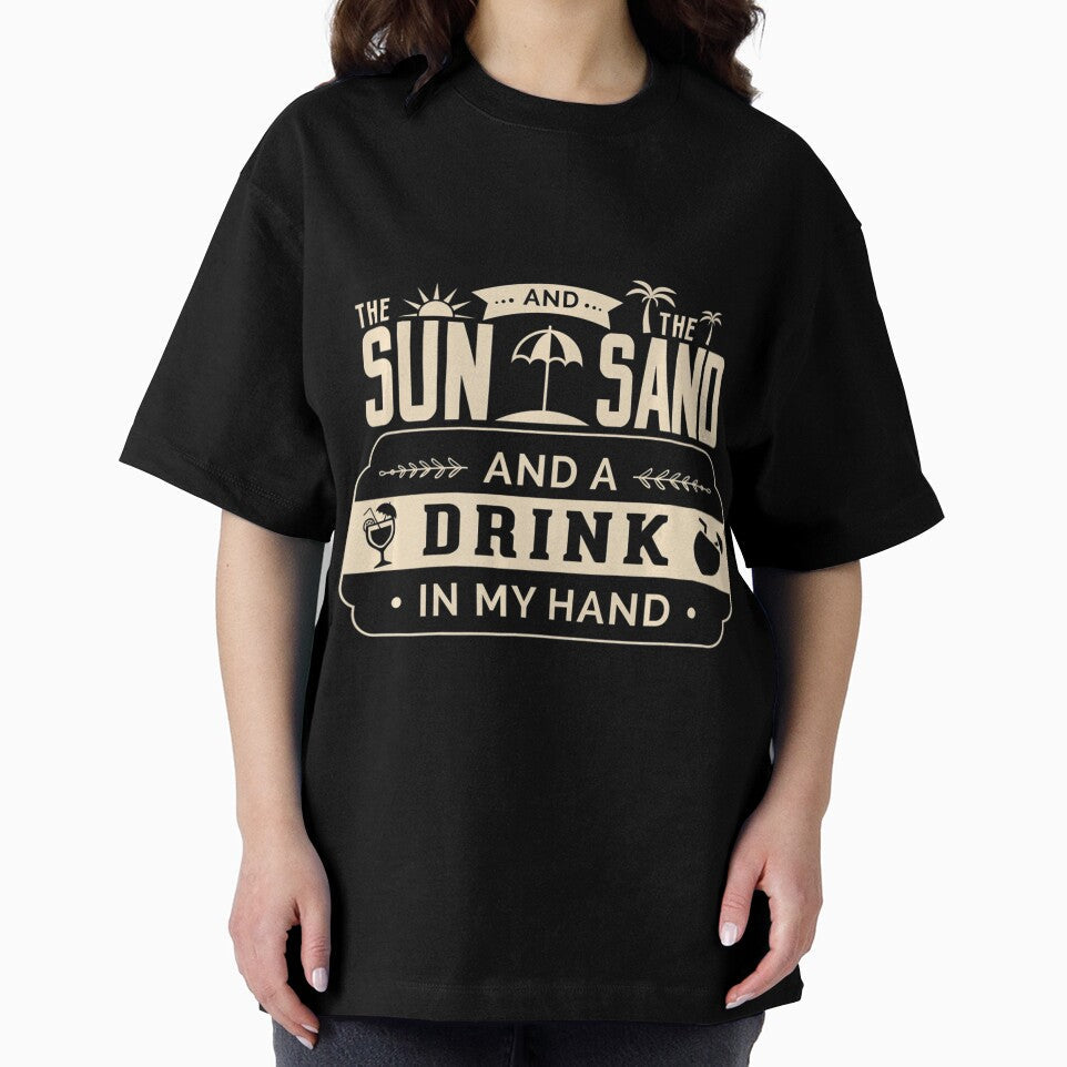 SLIM FIT Sun Sand Drink in my hand Beach shore beer - Adult & Kids T-Shirts, Sweatshirts & Hoodies apparel design preview 2