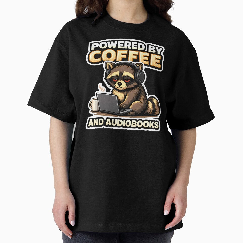 POWERED BY COFFEE AND AUDIOBOOKS clockedoutwearshop - Adult & Kids T-Shirts, Sweatshirts & Hoodies apparel design preview 2
