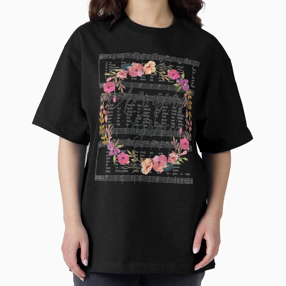 Amazing Grace Hymn with Floral Wreath by DownThePath - Adult & Kids T-Shirts, Sweatshirts & Hoodies apparel design preview 2