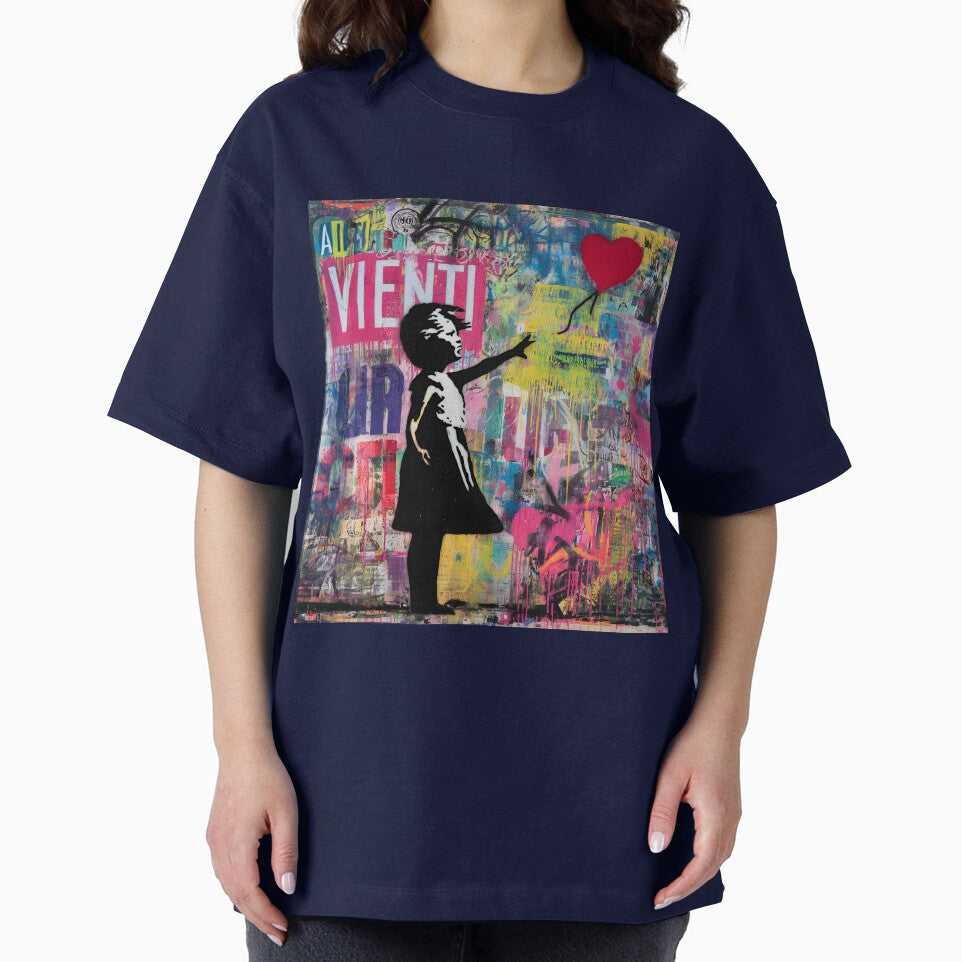 Street Mural Little Girl With Red Heart Balloon Art - Adult & Kids T-Shirts, Sweatshirts & Hoodies apparel design preview 2