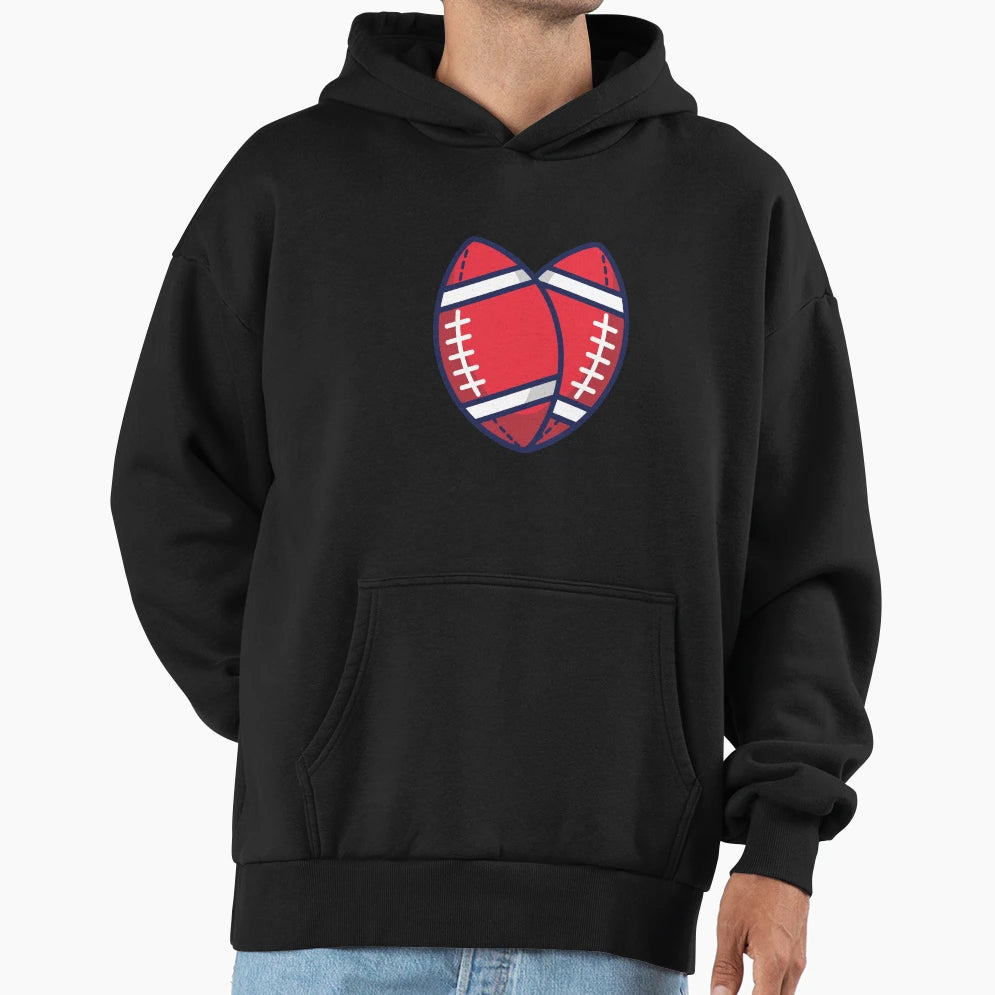 American Football Sports Love Heart Hoodie - Graphic Print for Adults - T-Shirt, Sweatshirt, Hoodie