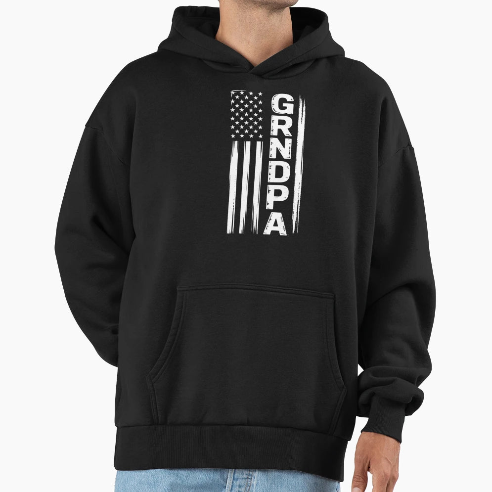 Grandpa American Flag Distressed Hoodie - Aesthetic Graphic Men Women - T-Shirt, Sweatshirt, Hoodie