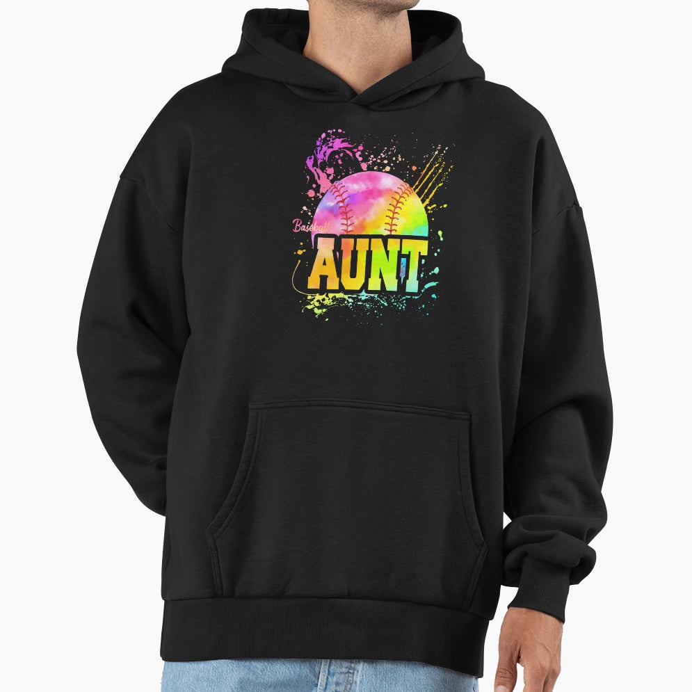Baseball Aunt Tie Dye Splash Hoodie - Unique Graphic Unisex - T-Shirt, Sweatshirt, Hoodie
