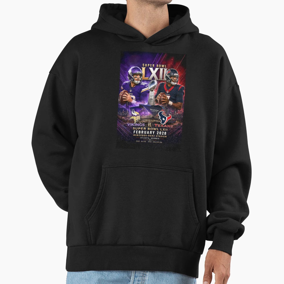 Superbowl Lxii Vikings Vs Texans 2028 Hoodie - Graphic Print for Adults - T-Shirt, Sweatshirt, Hoodie