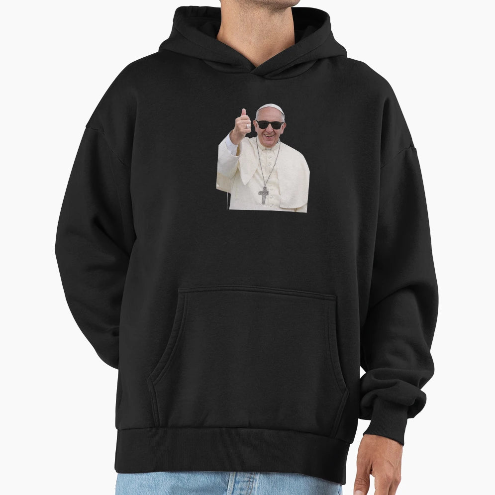 Funny Thumbs Up Pope Francis Hoodie - Aesthetic Graphic Unisex - T-Shirt, Sweatshirt, Hoodie