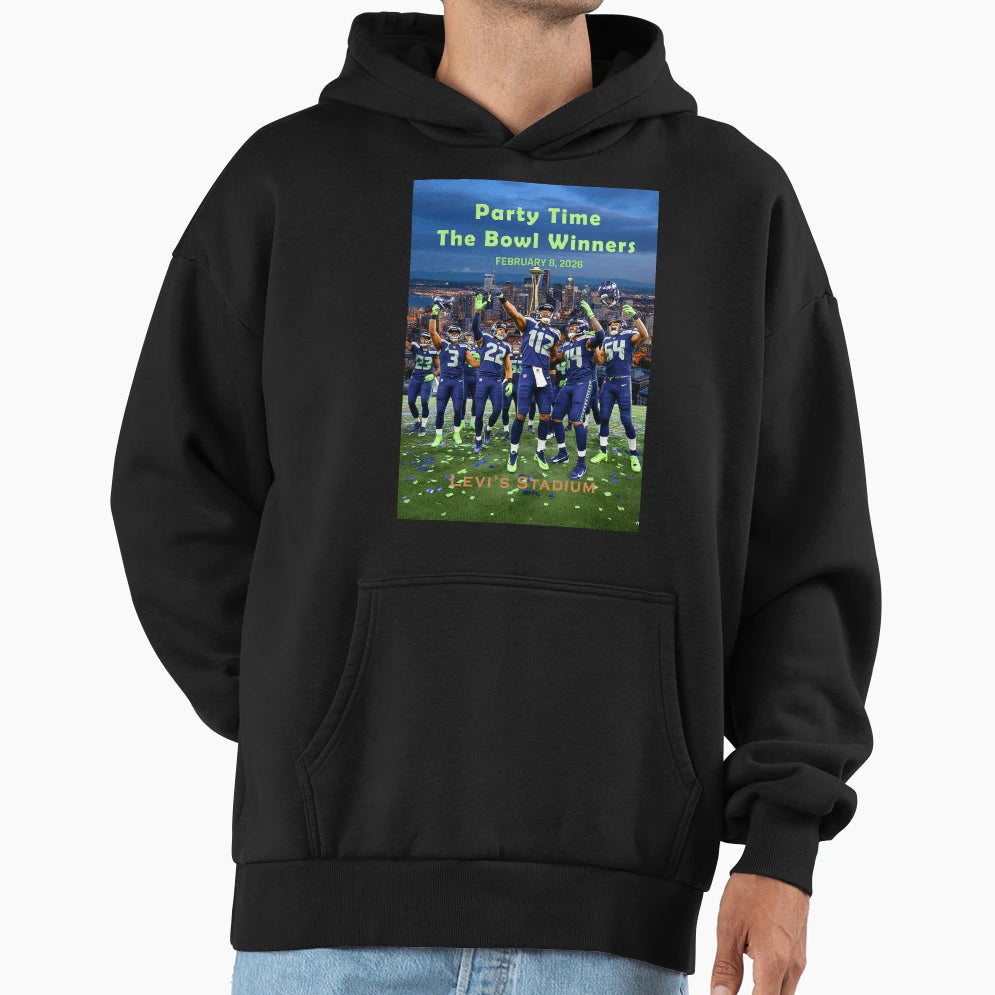 Party Time Bowl Winners February 8 2026 Hoodie - Minimalist Print Unisex - T-Shirt, Sweatshirt, Hoodie