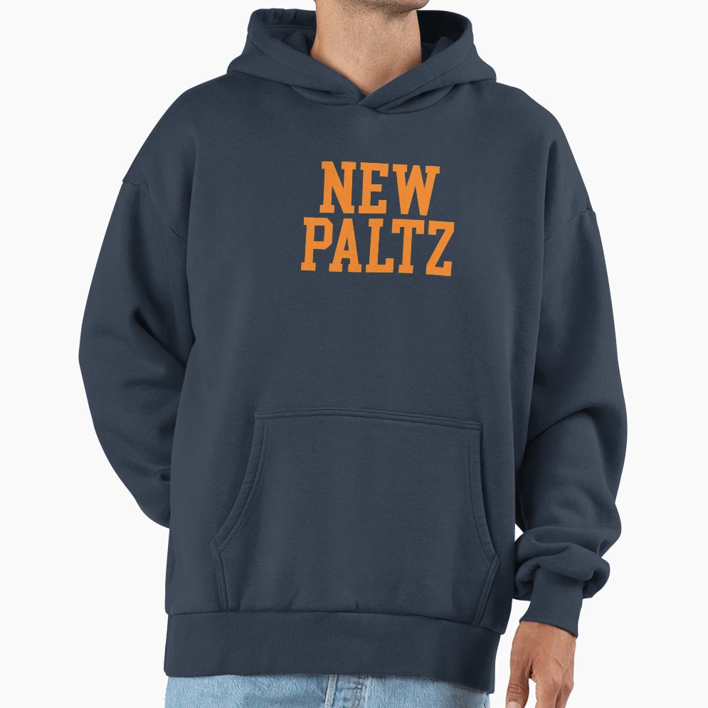 New Paltz Varsity Font Curved Hoodie - Novelty Apparel Unisex - T-Shirt, Sweatshirt, Hoodie