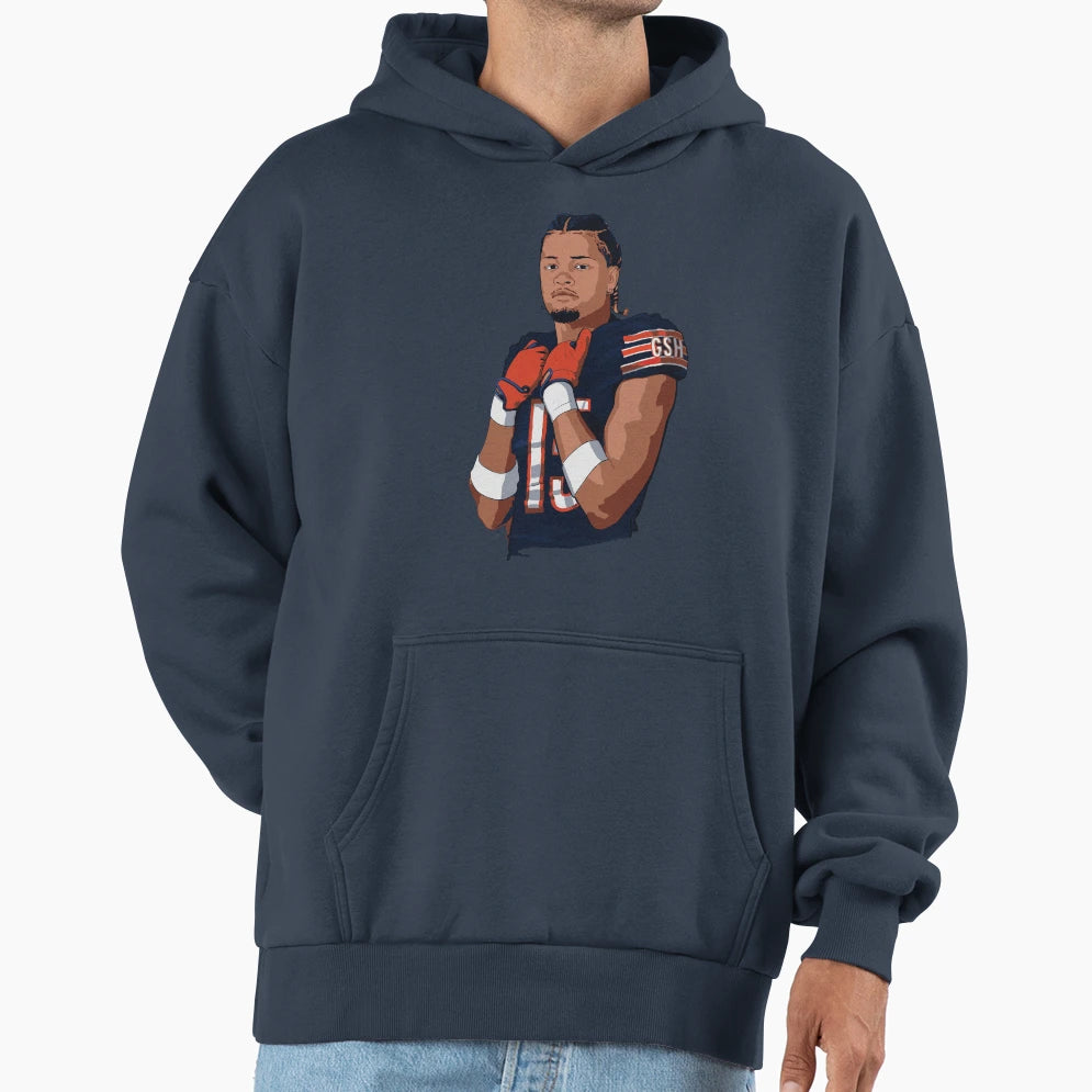 Rome Odunze 15 Wr Bears Sketch Artwork Hoodie - Minimalist Print Unisex - T-Shirt, Sweatshirt, Hoodie